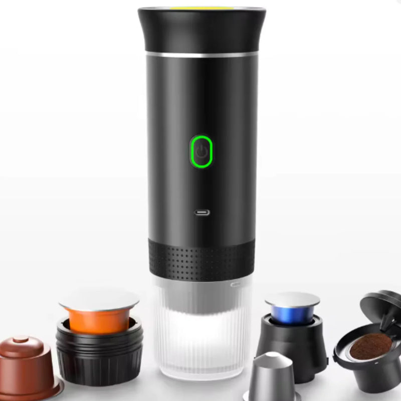 Máquina de Café Expresso Portátil 3 em 1 – Sem Fio, USB-C, 15 Bar, para Cápsulas e Pó