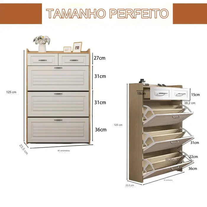 [ PROMOÇÃO ] Armário de Sapatos com 3 Portas e 2 Gavetas + Brinde