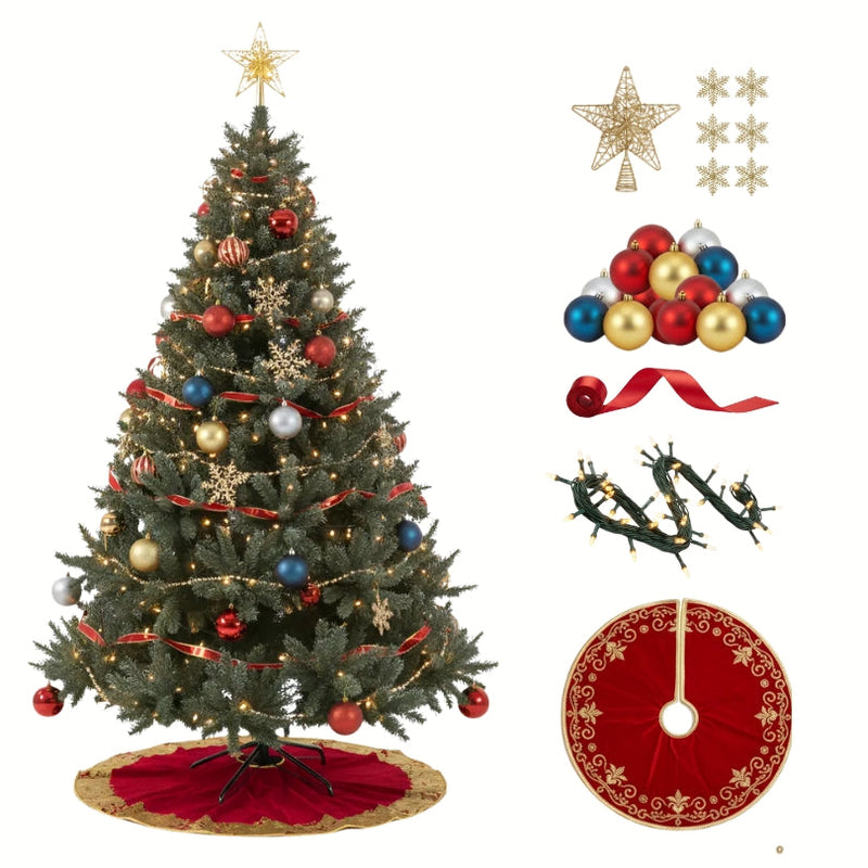 (PROMOÇÃO) Kit de Natal Completo - Árvore 1.8m decorada, Guirlanda e 20m de Pisca c/ Controle